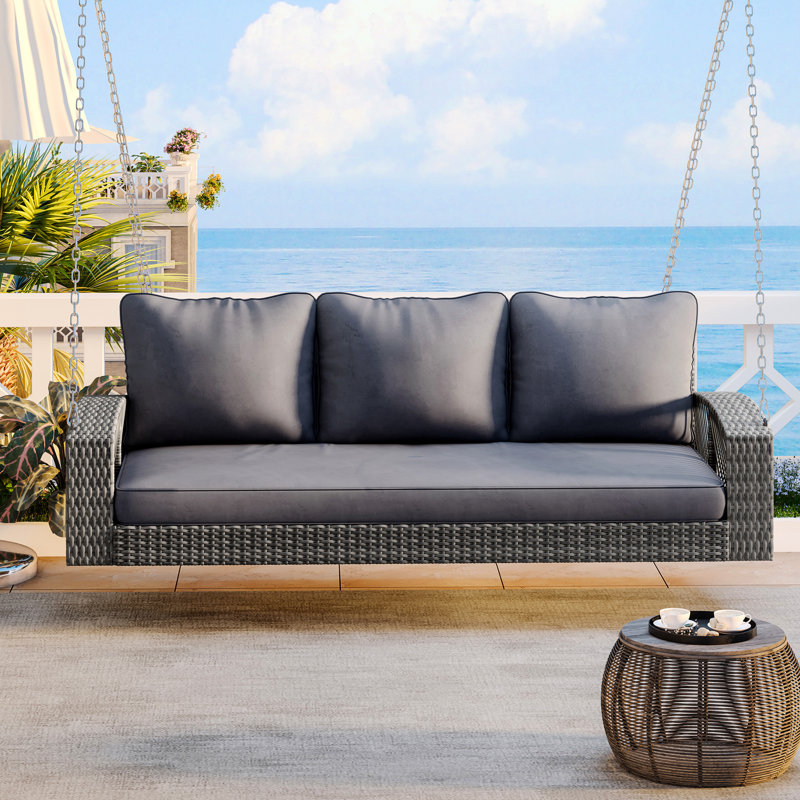 Balancelle de patio grise de 69 po avec coussins et 3 coussins - toutes saisons, à 3 places et confortable pour le jardin