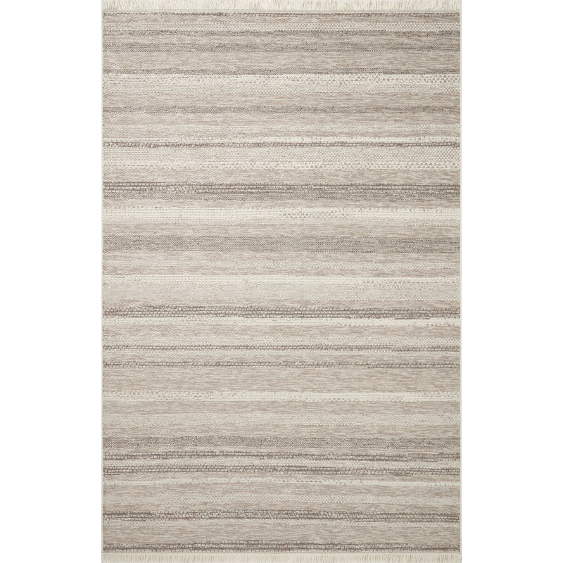 Ivory and Dove Striped Indoor/Outdoor Polypropylene Rug 3'9" x 5'9"