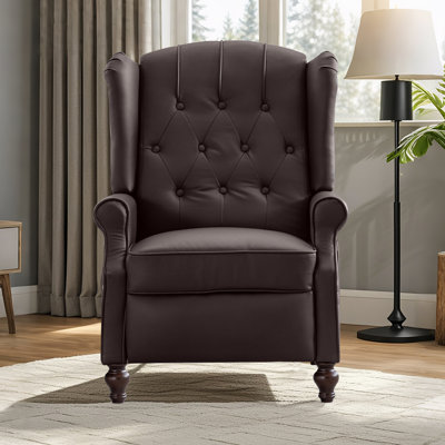 Nail-Head Upholstered Manual Massage Chair Push Back Recliner With Tufted Back, Storage Pockets & Heating Function