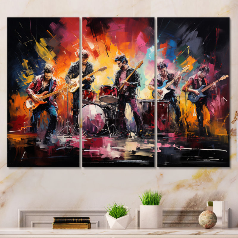 Rock Band In Action II sur toile, reproduction de 3 pièces, H 32 po x l 48 po x P 1 po