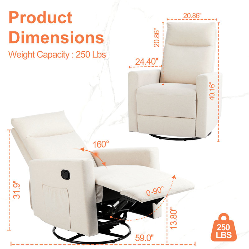 Manual Recliner Chair Winback Single Sofa, Manual, Beige