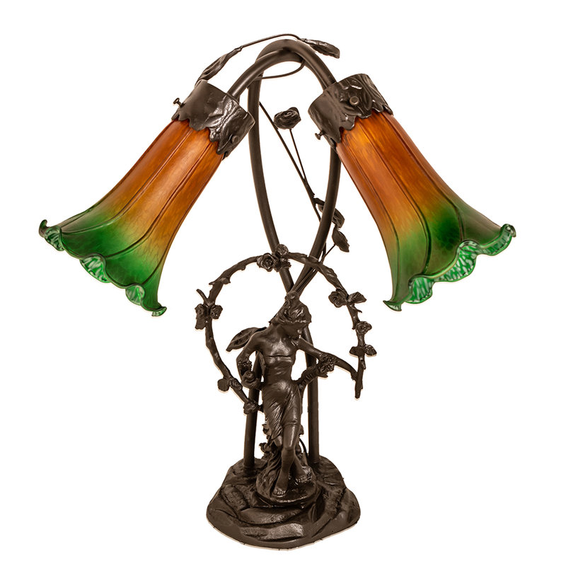 Meyda Tiffany & Stained Glass Table Lamp, Amber/Green