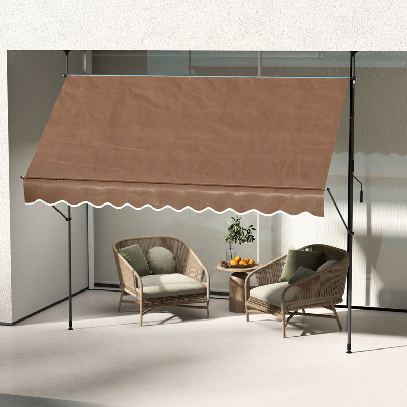 Auvent manuel avec pare-soleil de 118 po avec poteau de soutien, tissu UV30 +, pour patio, terrasse, porche, fenêtre, porte, auvent de fenêtre de café et porte de support réglable