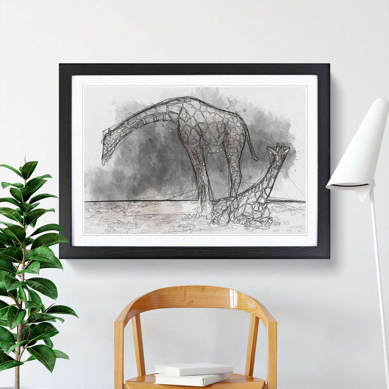 Two Giraffes in Abstract - Picture Frame Graphic Art Print, 27cm H x 36cm W x 2cm D, Black Framed