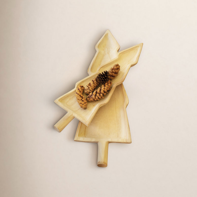  Ensemble de deux plateaux de service en bois à motif de sapin de Noël