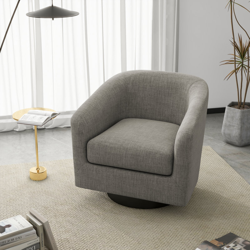 Bennett 73.1 Cm Wide Cotton Swivel Barrel Chair, Khaki Fabric