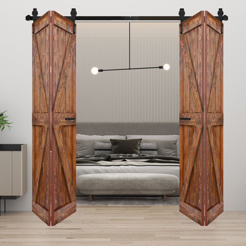 Classic Walnut Finished Solid Spruce Bi-Fold Barn Door