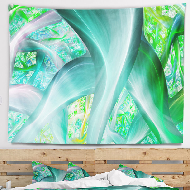 Tapisserie à tiges de plantes exotiques vert abstrait, H 50 po x l 60 po