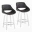 Tabouret de bar à hauteur fixe avec pivot en bois blanc et similicuir noir avec repose-pieds rond chromé, ensemble de 2