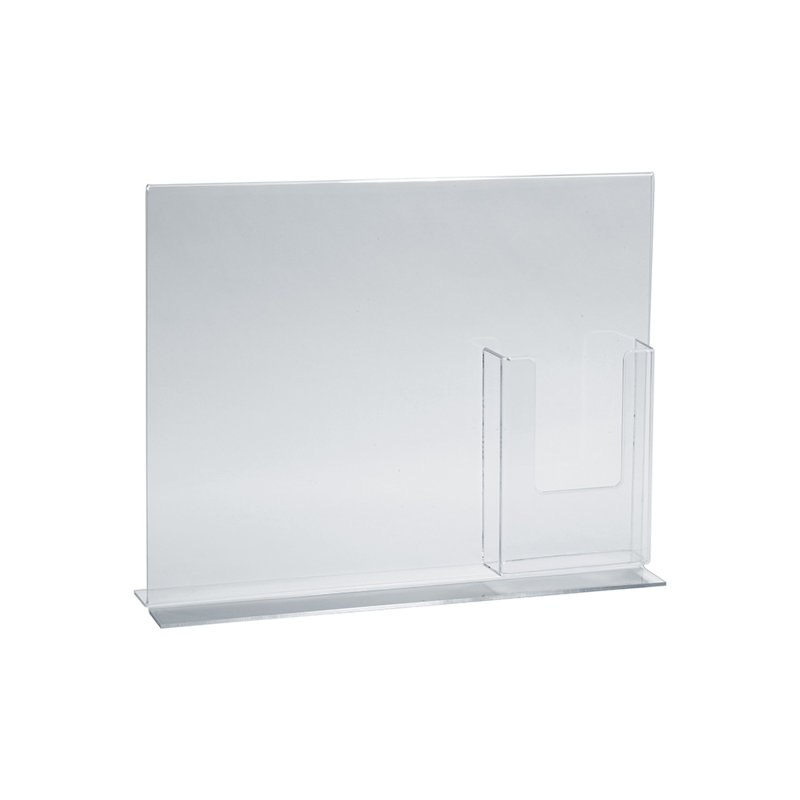 Clear Acrylic Double-Foot Wall Mounted Sign Holder with Brochure Pocket