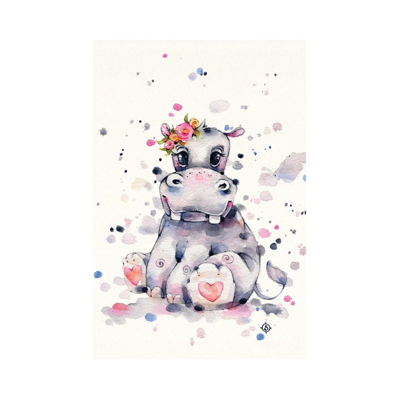 Sweet Hippo by Sillier Than Sally - Wrapped Canvas Painting, 152.5 cm H x 101.5 cm W