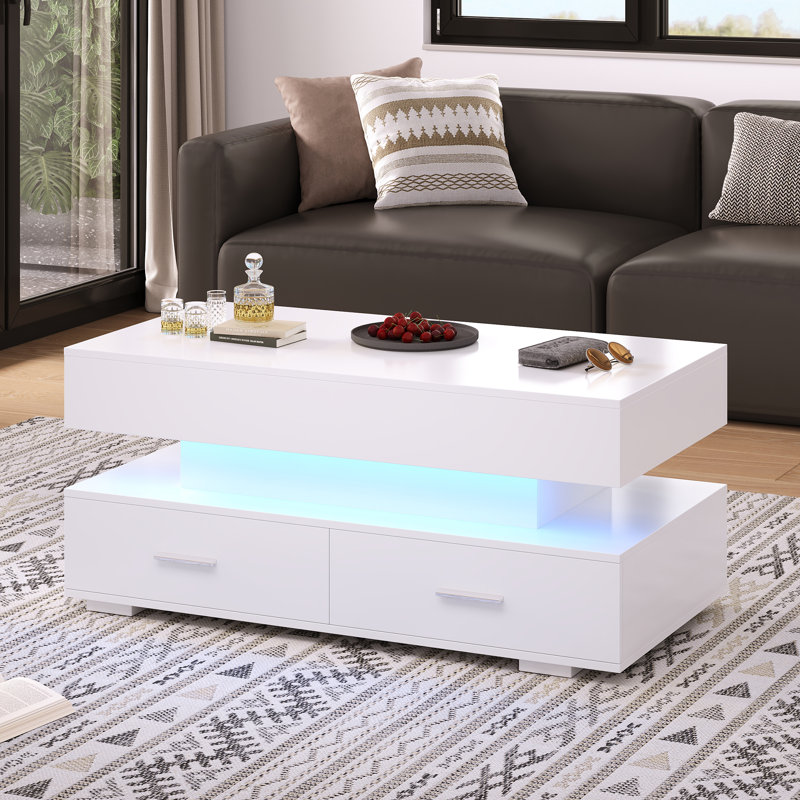 Davanie Solid Coffee Table with Storage, White