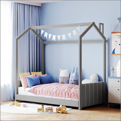 Twin Size Velvet House Bed Wood Bed