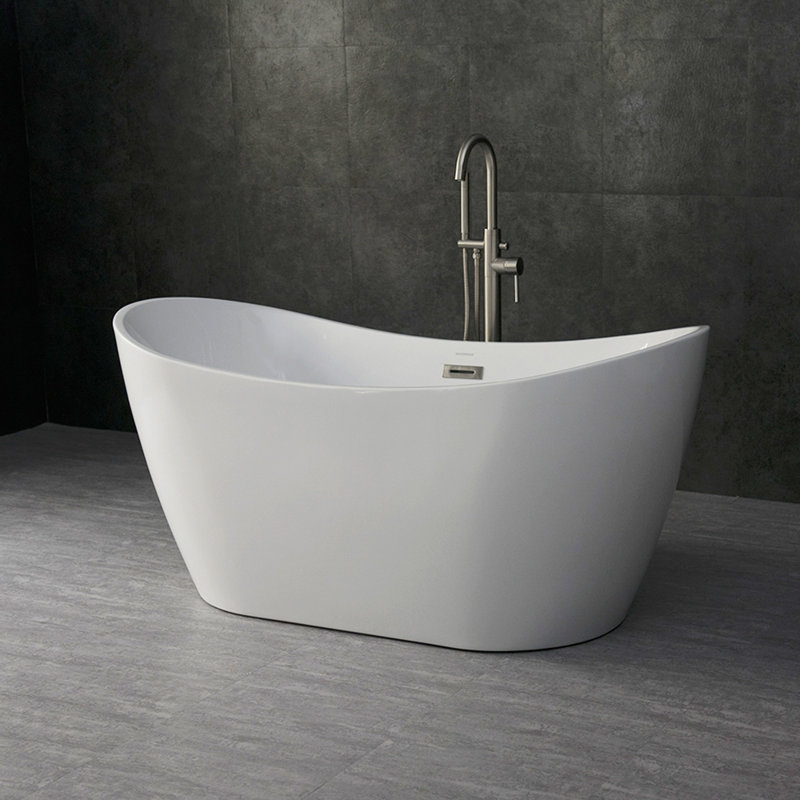 59'' x 29'' Freestanding Soaking Acrylic Bathtub, White, Brushed Nickel