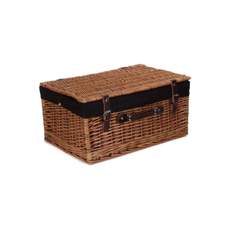 Wicker Basket with Lining, 25cm H x 51cm W x 35cm D, Double Steamed Hamper/Black Lining