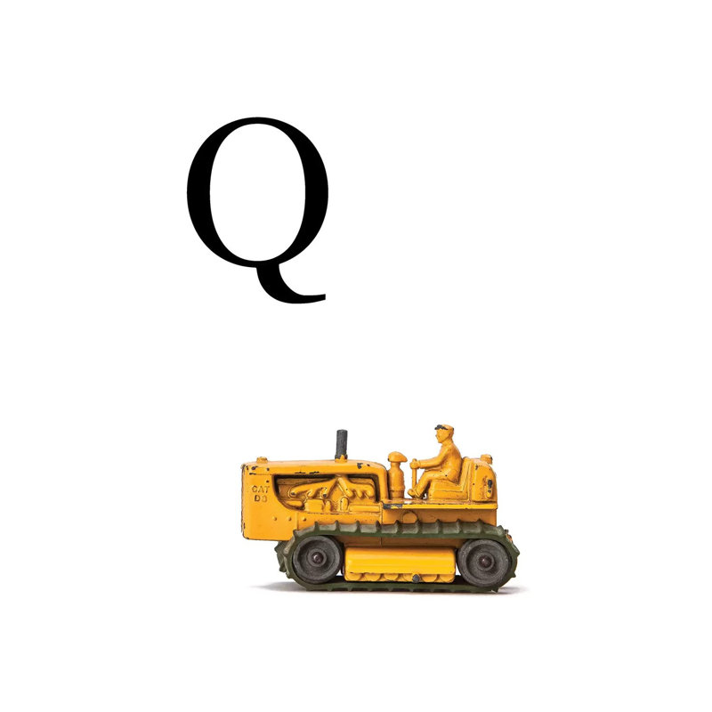 Q Bulldozer Yellow White Letter - Print on Canvas, 20.32 cm H x 30.48 cm W, Wrapped Canvas