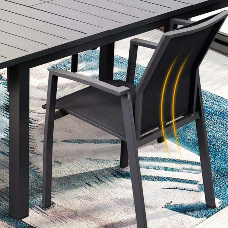 4 chaises grises, en aluminium, empilables, respirantes, sans installation, pour recevoir près de la piscine entièrement assemblées, sièges respirants, petits patios