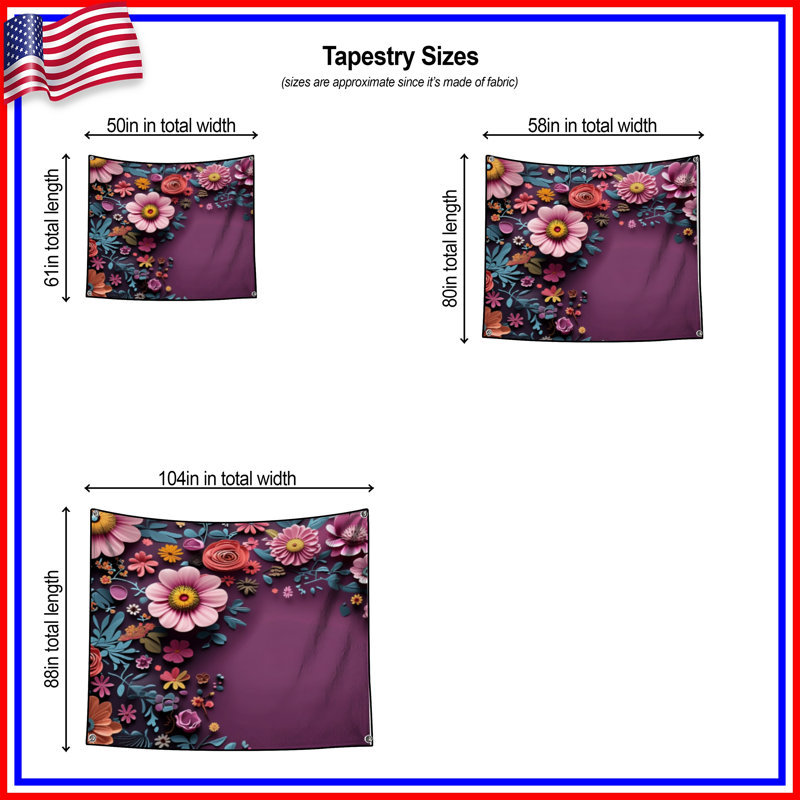 Tapisserie murale florale - Art mural, 50 po H x 60 po L avec 4 œillets