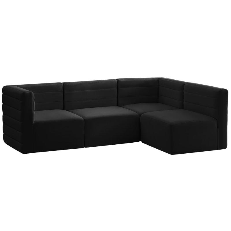 Enso Velvet L-Shaped Sectional Reversible, Black Velvet