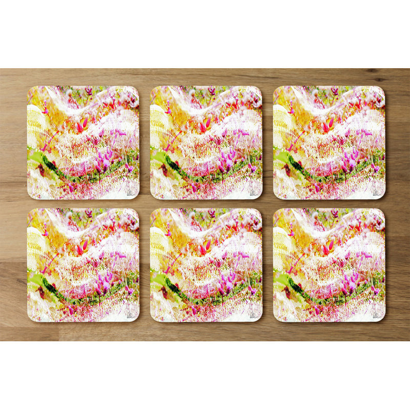 Square 6 Piece Coaster Set, Yellow