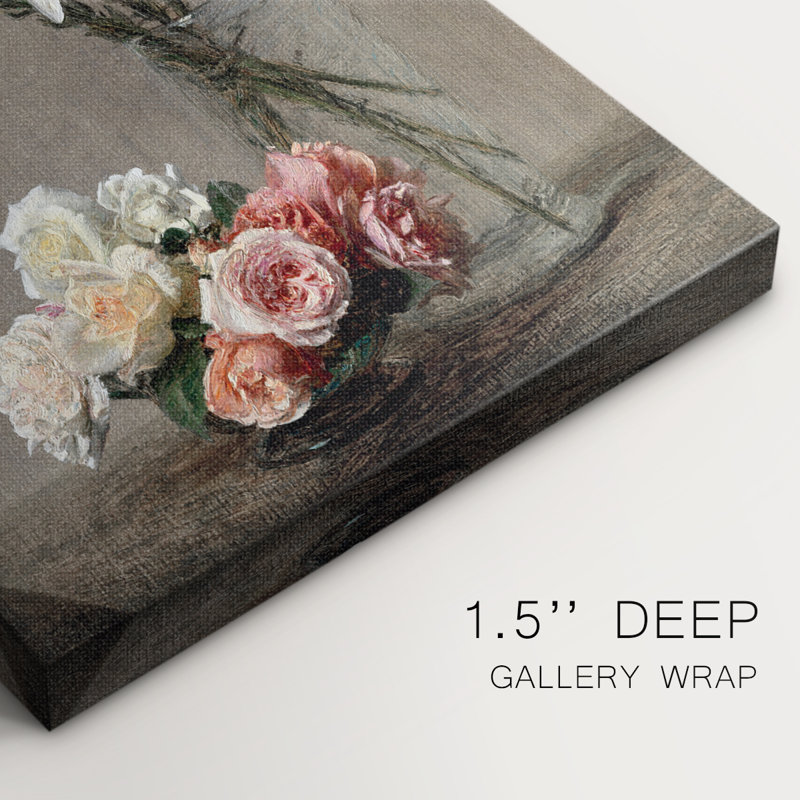 Roses et lys rétro - Cavas enveloppés de galerie, H 48 po x l 32 po