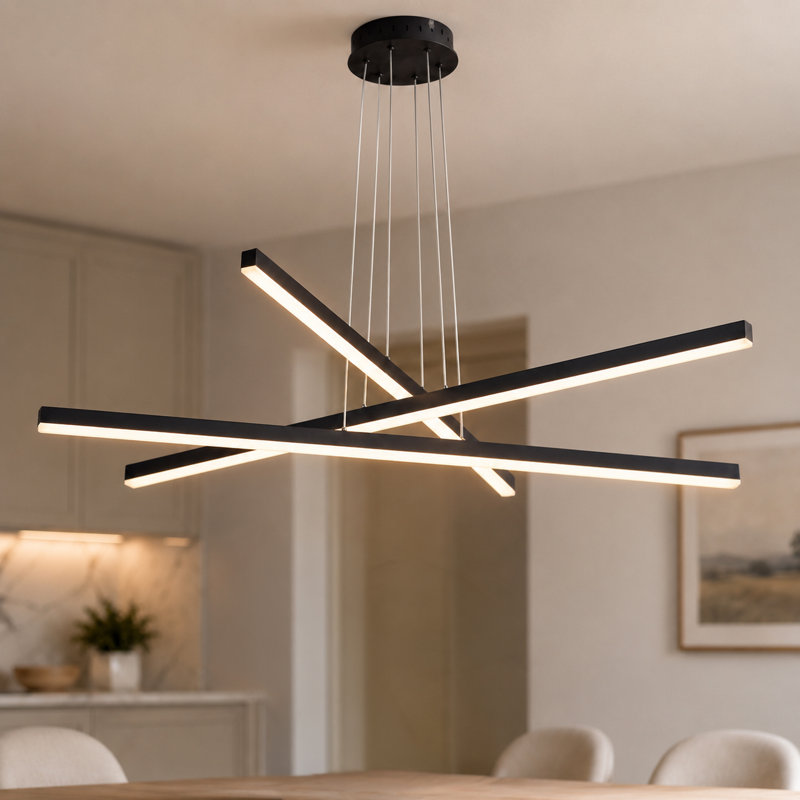 Sirius 39.25 in 3-Light Plank LED Chandelier Light Height Adjustable ETL Certified Linear Pendant, Black