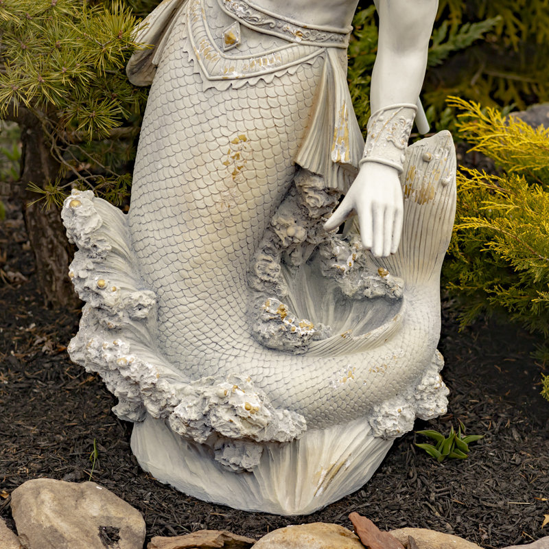 Ellidh Nautical Magnesium Merman Garden Statue, Antique Grey