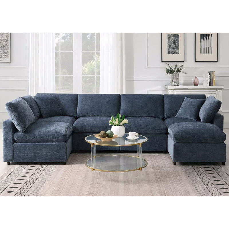 Latitude Run® 130" Modular Chenille Sectional Sofa Cloud Couches, Convertible Oversized Sectional Sleeper Sofa Bed