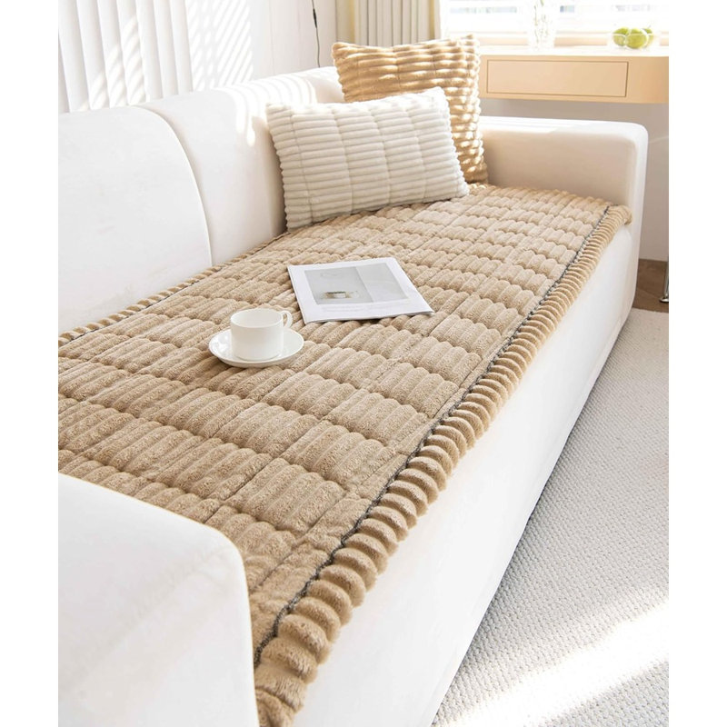 Housse de canapé en peluche pour animaux de compagnie - Café - Housse antidérapante et lavable pour canapés à 3 coussins, tapis ou lit toutes saisons pour animaux de compagnie