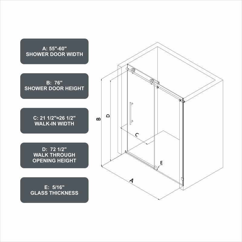 Frameless Glass Sliding Shower Door with Brushed Nickel Finish