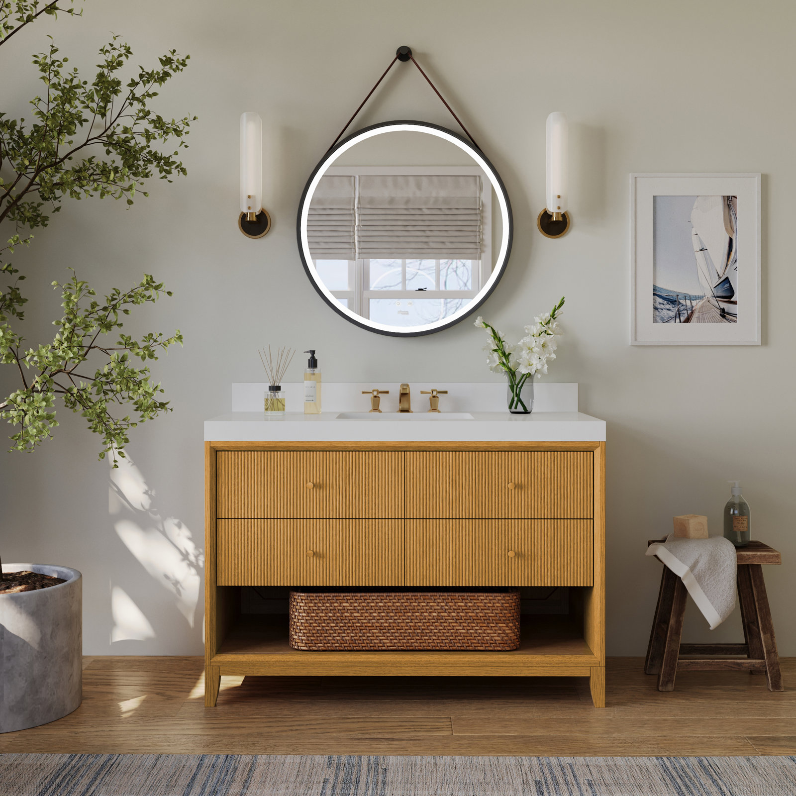 Momo Oak Single Bathroom Vanity, 48", Sienna