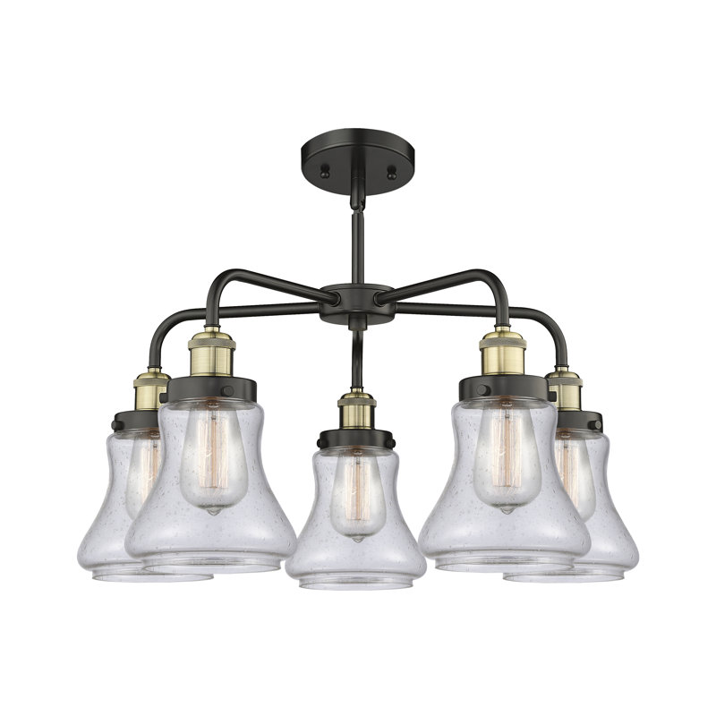 Lustre suspendu 5 lumières 24 po Bhanupriya, Bullé, Laiton antique noir