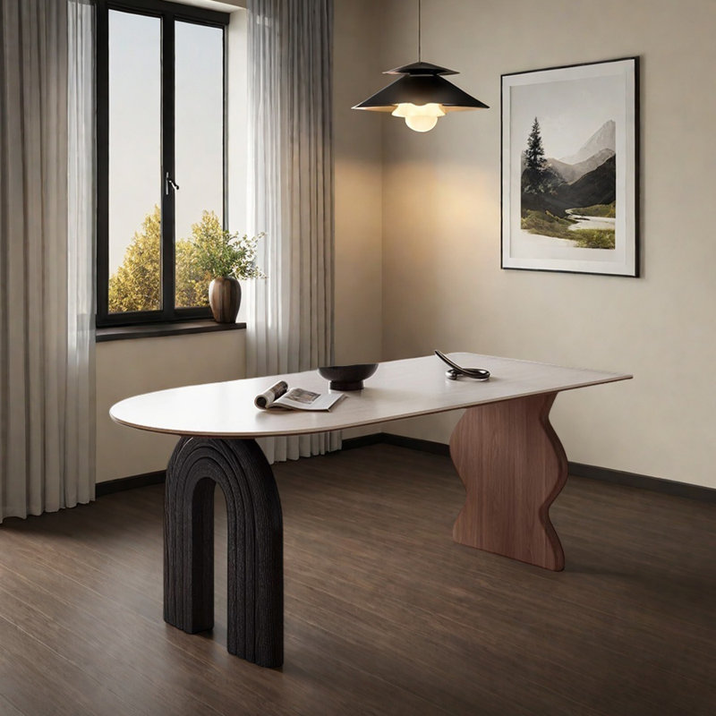 Rock Slab Creative Asymmetrical Table Legs Table, 29.52"H x 55.11"L x 31.49"W