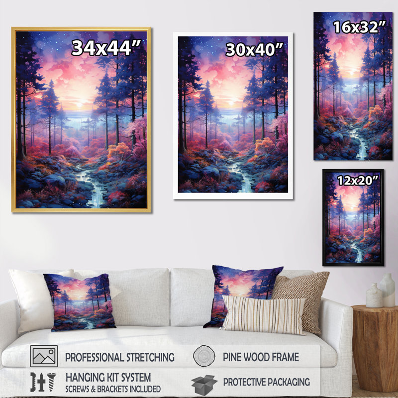 «Pine Tree Winter Twilight III», reproduction sur toile, Cadre photo noir, H 32 po x l 24 po x P 1 po