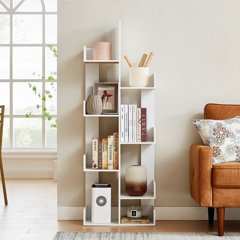 Melgarejo Wooden Tree Bookshelf, 8 Tier Floor Standing Narrow Book Shelf, Tree-Shaped Bookcase with 8 Shelves, Vertical Tall Storage Rack Display Shelf for Living Room, Bedroom, Home Office, Small Spaces