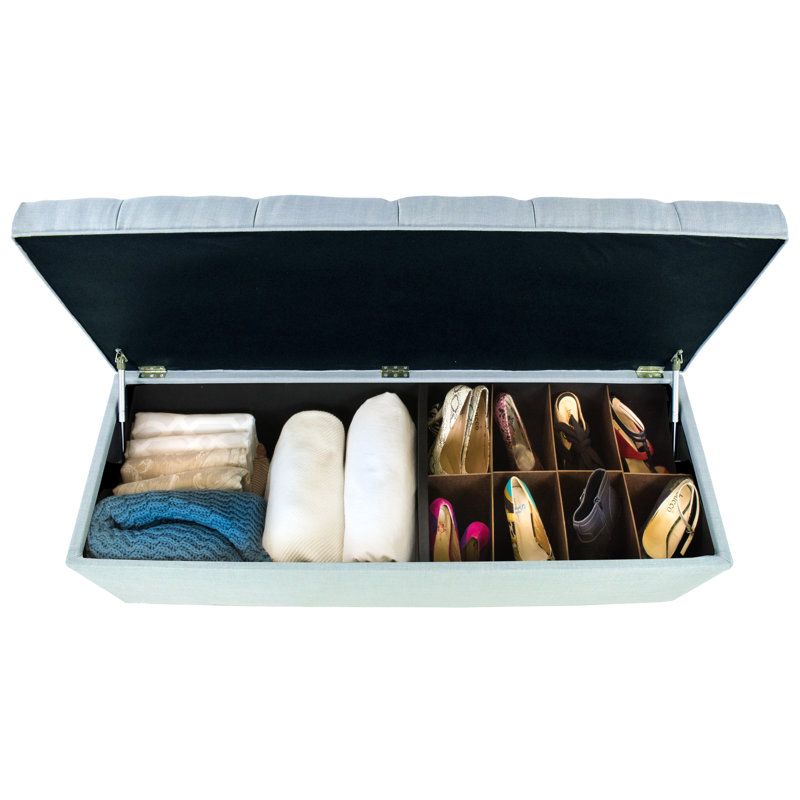 Erik Polyester Upholstered Storage Bench, Light Blue