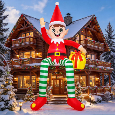 Décoration de Noël gonflable Elf géante de 10 pi avec lumières DEL pour l'extérieur, la cour, l'intérieur, la fête, la pelouse, le jardin et les Fêtes