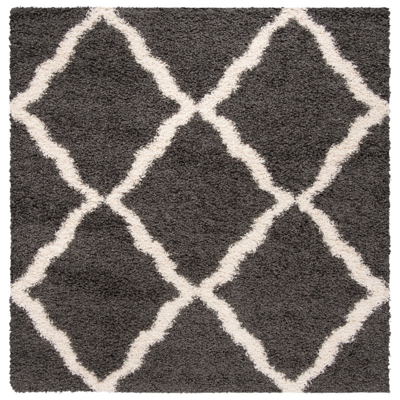 Ines Geometric Dark Gray/Ivory Area Rug, Square 6'