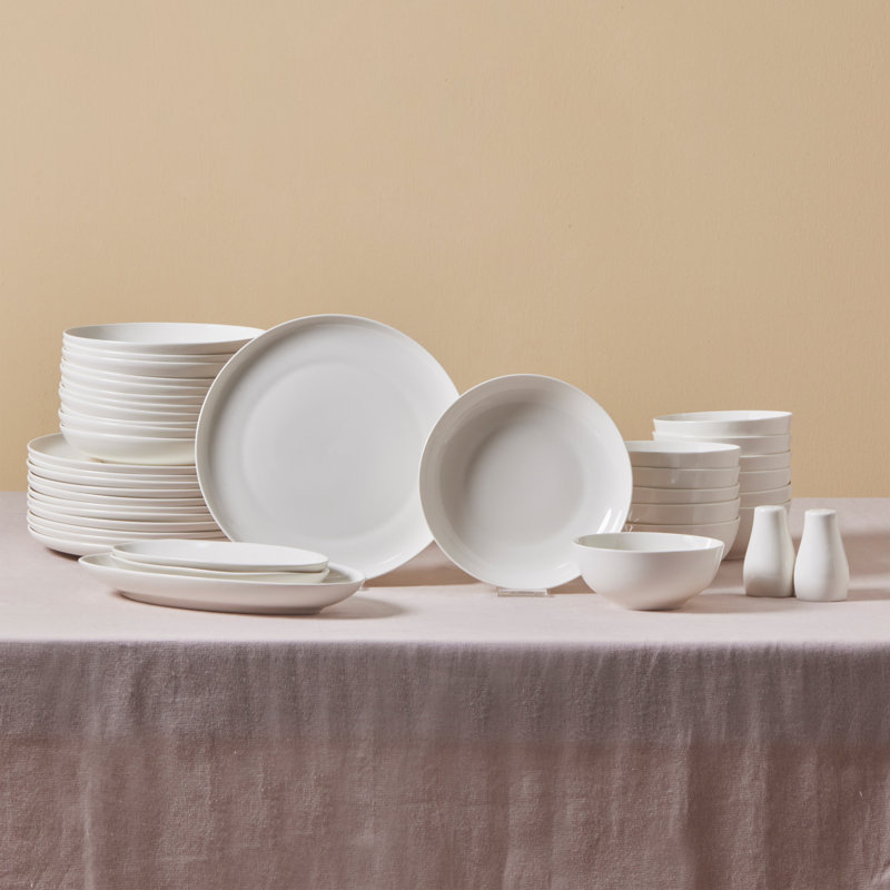 Karaca Allure 41-Piece New Generation Bone China Dinner Set for 12 People, White