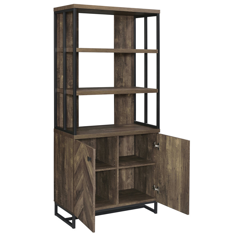 Armoire 3 portes rustique avec cadre à 2 portes en chêne foncé et bronze industriel
