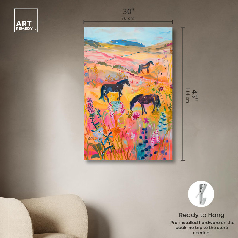 Horses Beautiful Pasture II Canvas Trendy Western Print by Art Remedy, Wrapped Canvas, 45" H x 30" W
