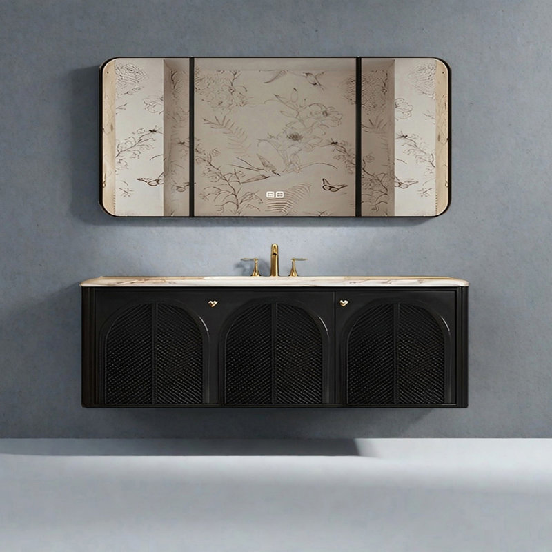 French retro style rest room bathroom cabinet, 19.68" H x 59.05" W x 19.68" D