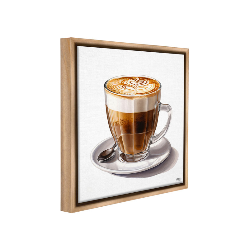 "Latte With Milk Motif" par RB sur toile, Cadre flottant orme Montalcino, H 18 po x l 18 po
