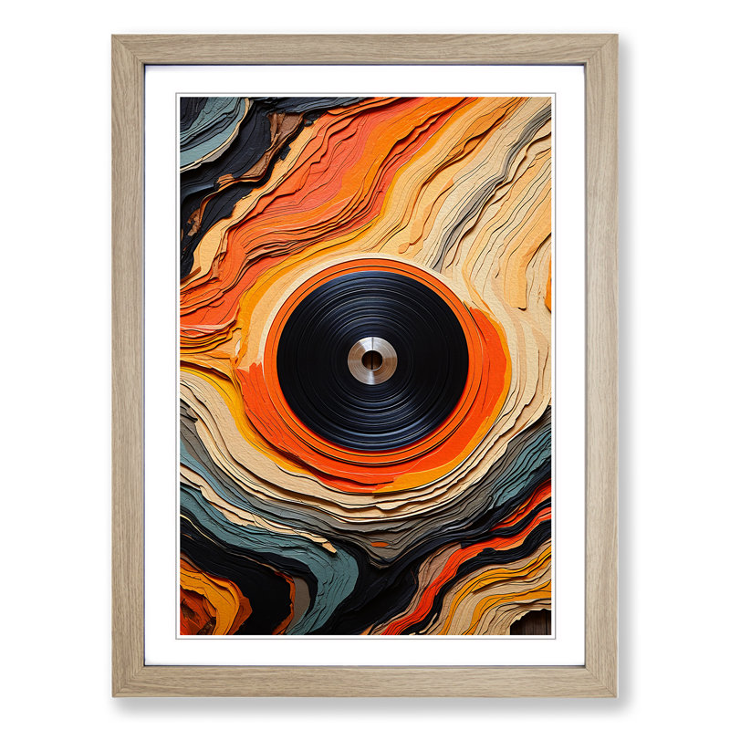 Vinyl Record Abstract No.2 - Single Picture Frame Print on Wood, 64cm H x 46cm W, Oak Framed