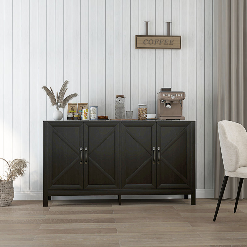 Storage Cabinet, Buffet Sideboard with Barn Door, Shelf, Black