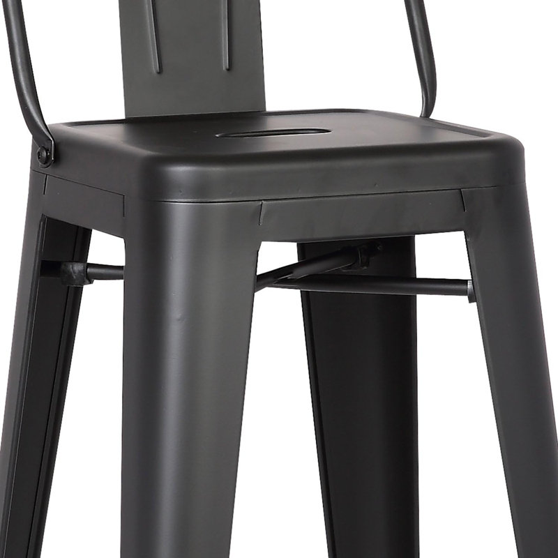Ensemble de 2 tabourets de bar en métal noir mat 30 pouces, ensemble de 2 tabourets de comptoir à dossier en acier avec design en acier à 4 pieds