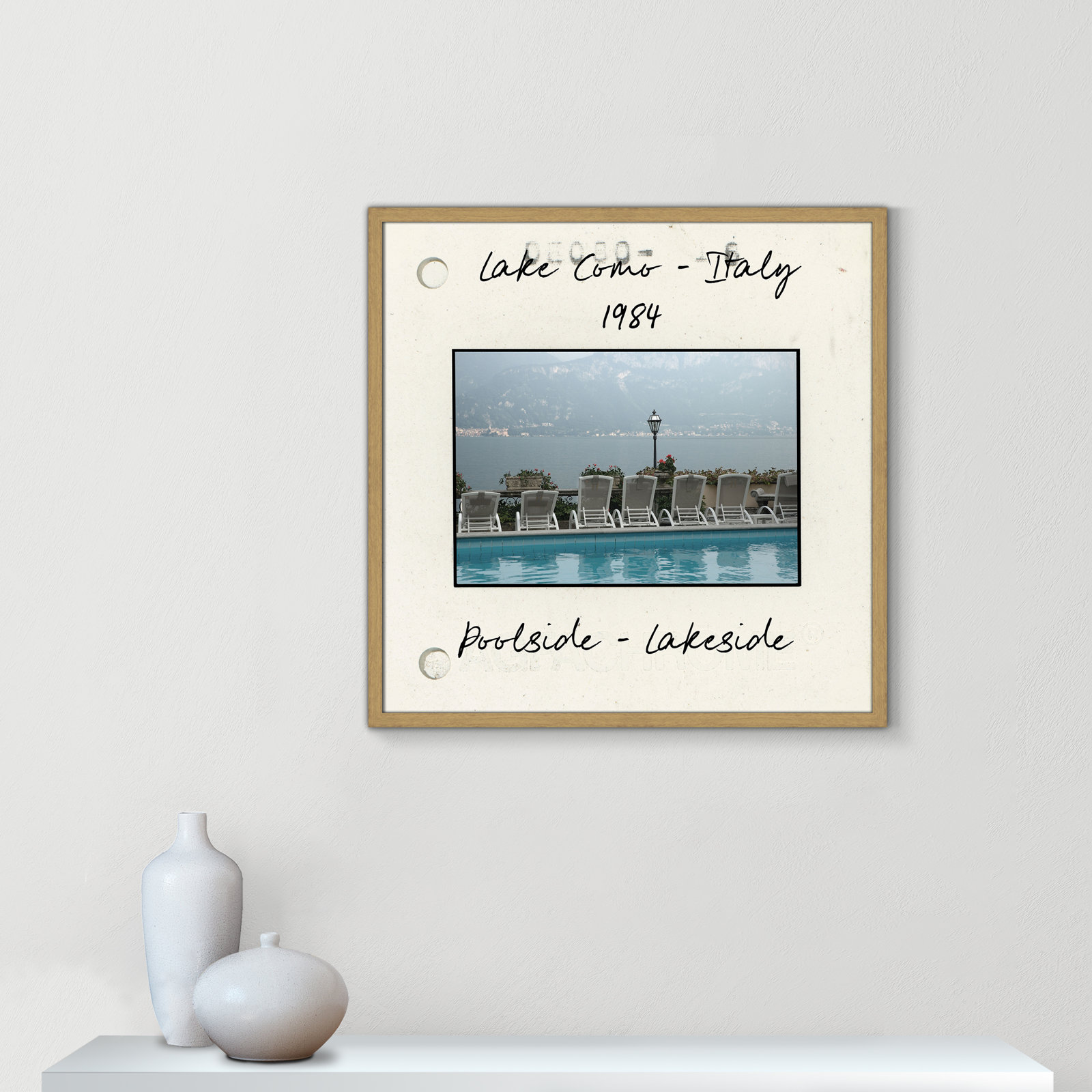 Travel Slide Collection "Lake Como, Italy" Print, Natural Single Picture Framed Paper, 27.5" H x 27.5" W x 0.75" D