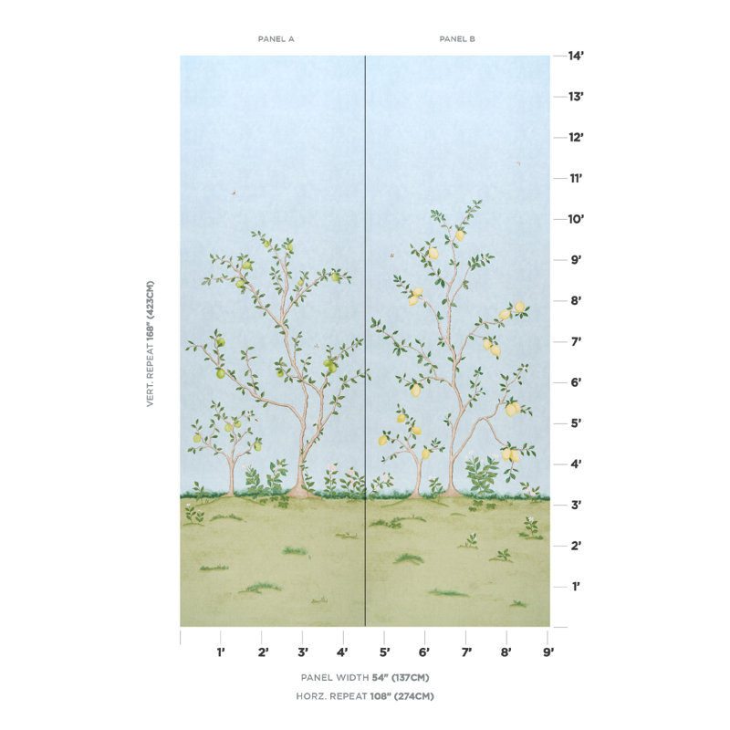 Citrus Blossom 2 Panel Set, Sky