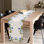 Decozen Blue and Green Lace White Table Runner - European Embroidery for Elegant Christmas Decor