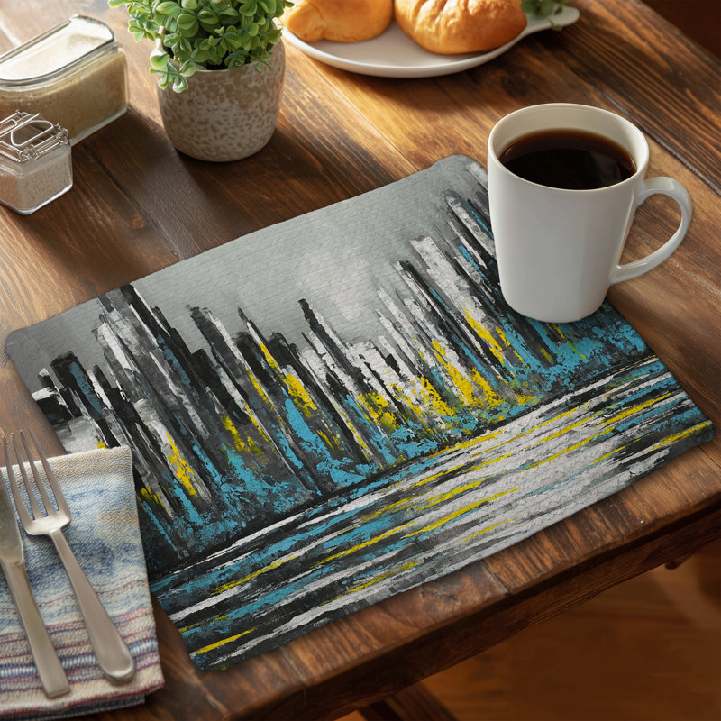 Abstract Blue Skyline Braided Polyester Placemats | Set of 4